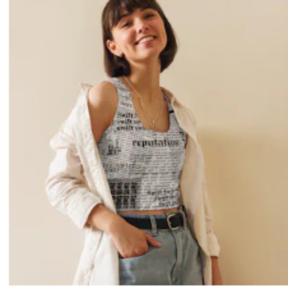 Taylor Swift Eras Tour Inspired Reputation Newsprint/Newspaper Crop Tank Top
